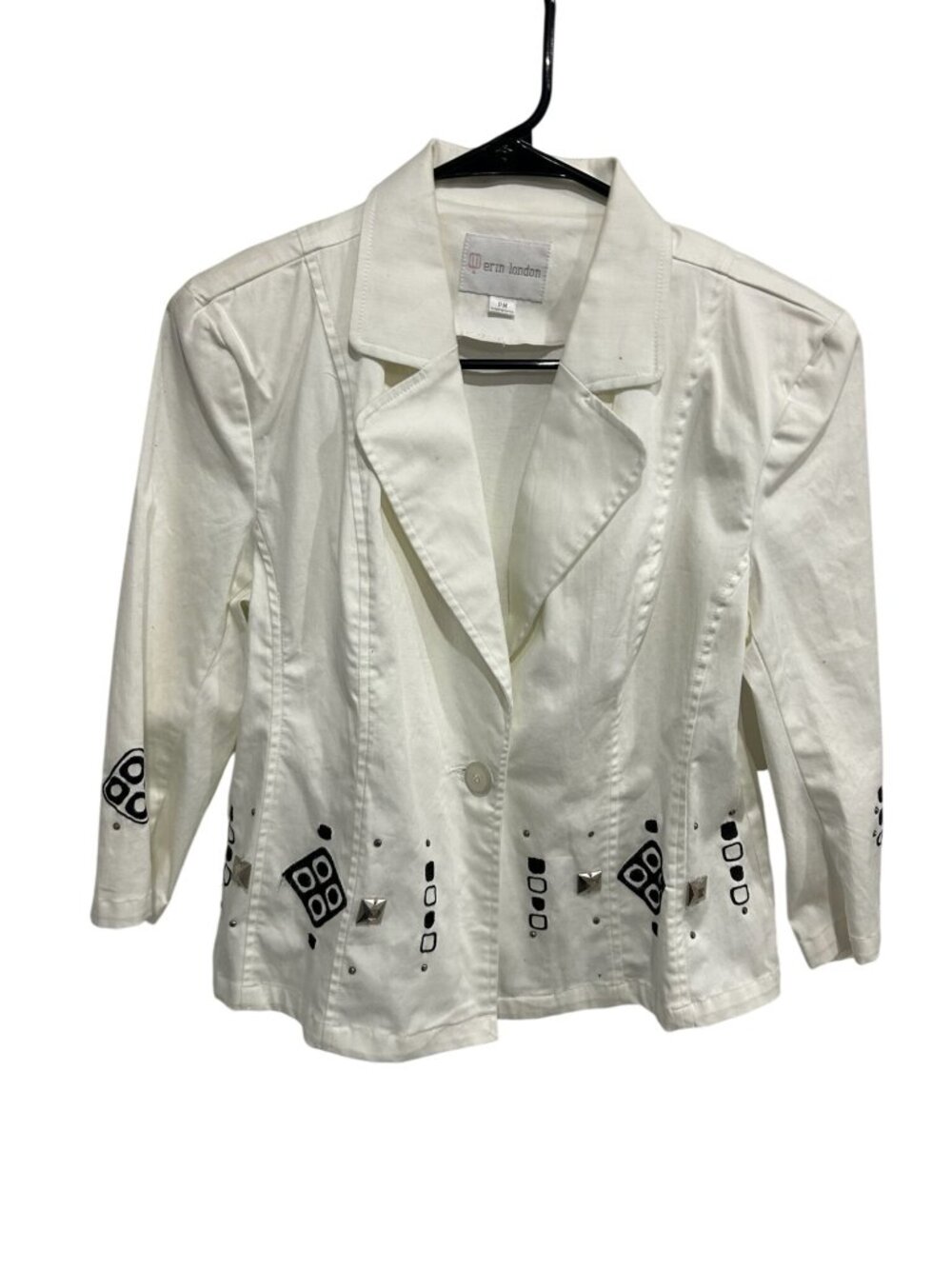 Erin London White Geometric Studded Lightweight Jacket Blazer Size PM Boho Glam